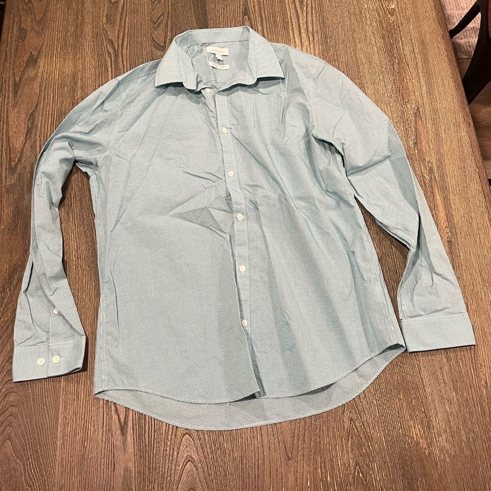 Calvin Klein Button Down Shirt Long Sleeve Gingham Infinite Cool Green Size L